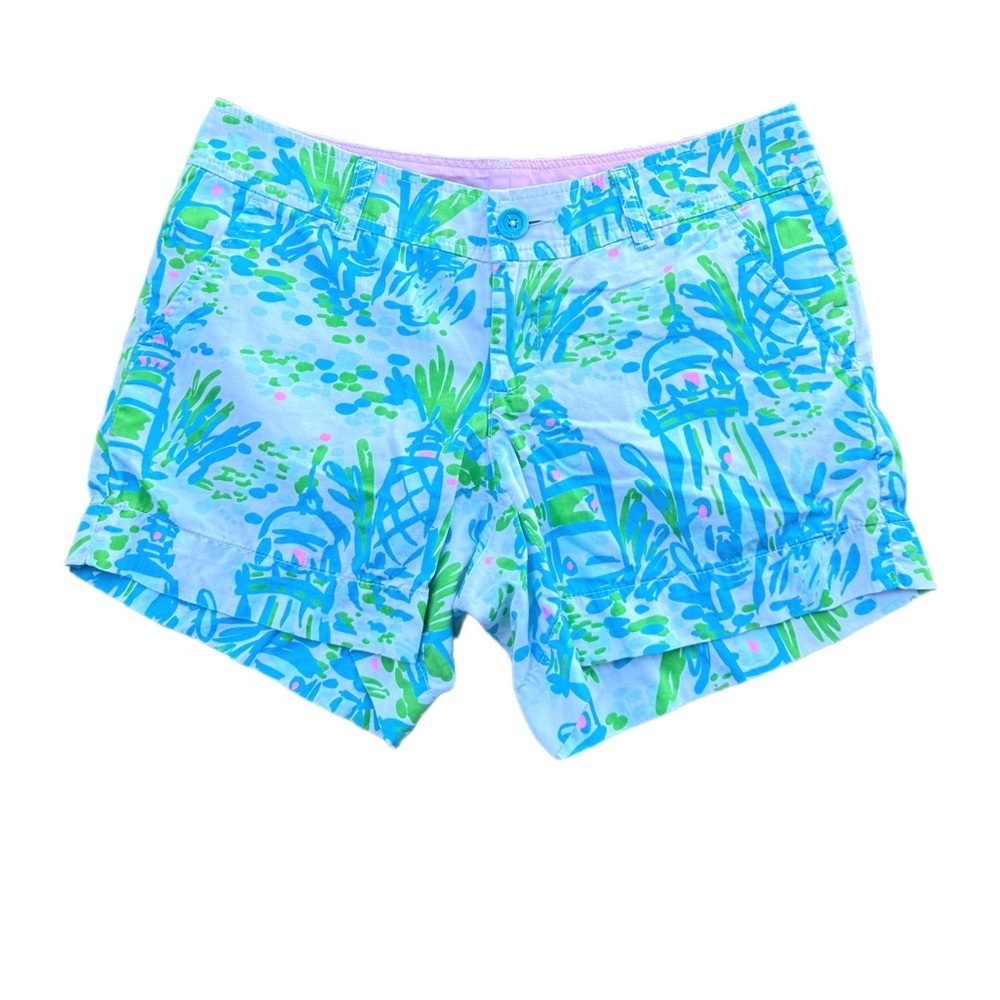 Lilly Pulitzer blue white pink Tropical Print Shorts cotton